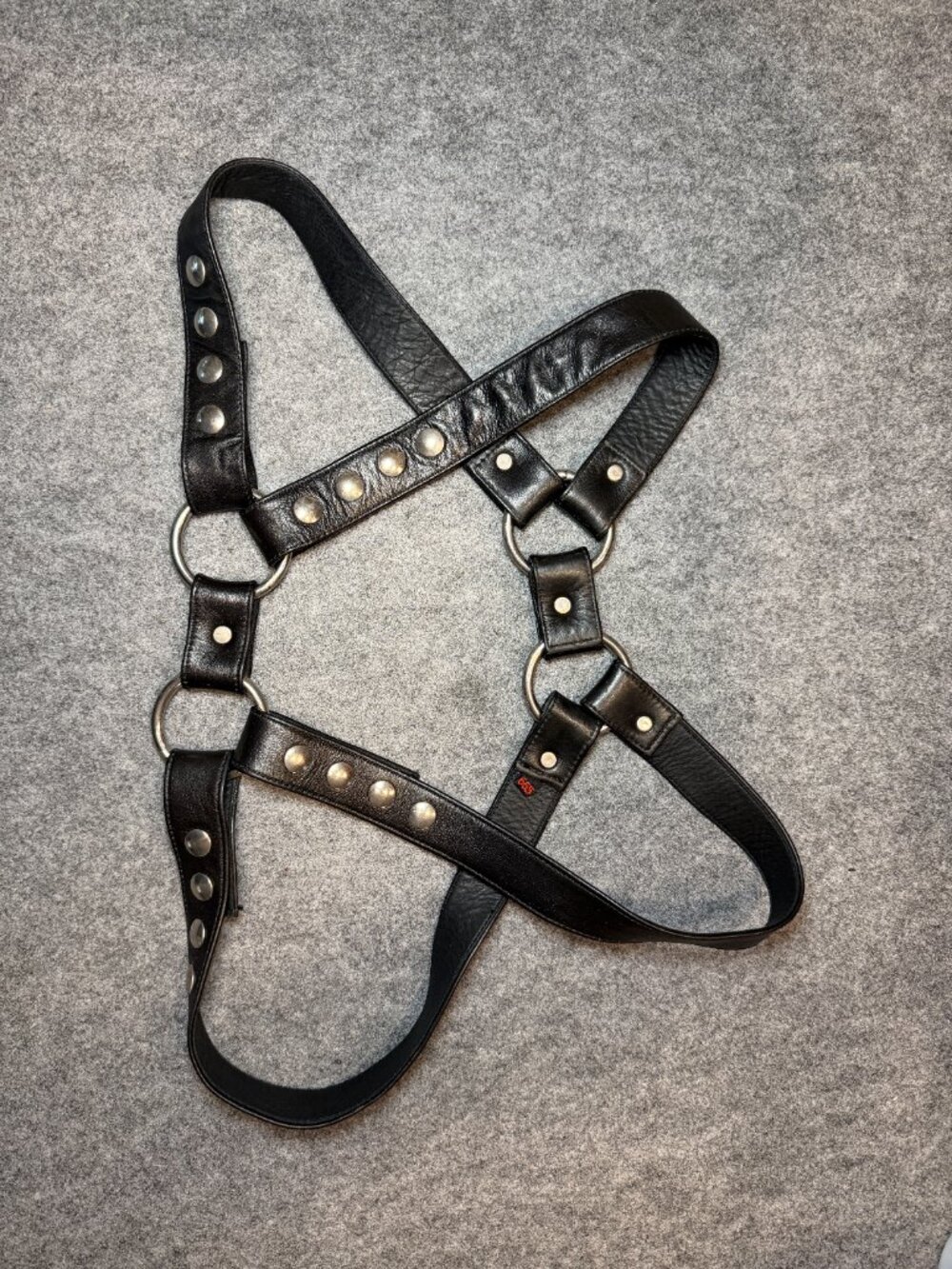 665 Leather Harness Men Black Studded Adjustable Strap Ring